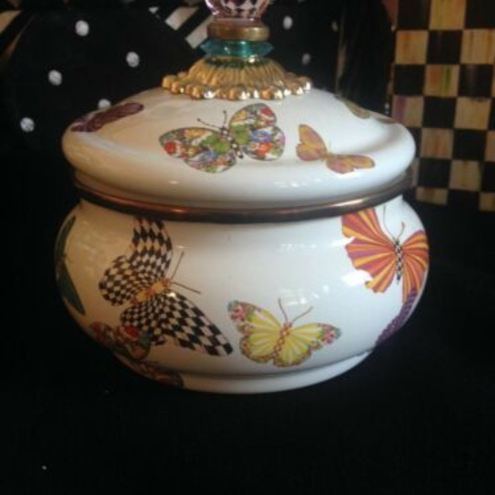 mackenzie childs butterfly squash pot canister NEW